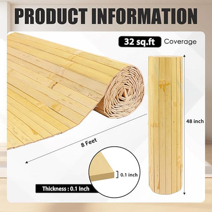FONUNO Bamboo Wall Panel for Interior Decoration Bamboo Pole Wrap Roll Natural Wainscoting Paneling Decorative Wall Slat Covering for Living Room, Bedroom, Office (48 Inch x 96 Inch, Natural)