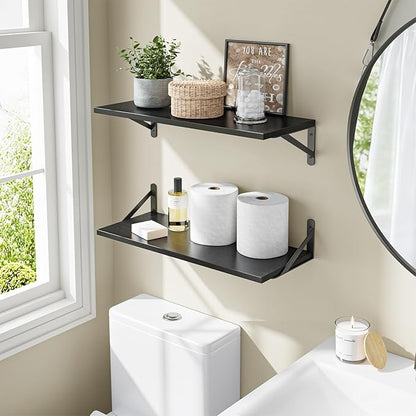 Fixwal Floating Shelves for Wall, 24 Inch Wide x 10 Inch Deep Black Shelves for Bedroom, Large Wall Shelf for Living Room, Kitchen, Bathroom, Laundry Room and Decor Storage (Set of 2)