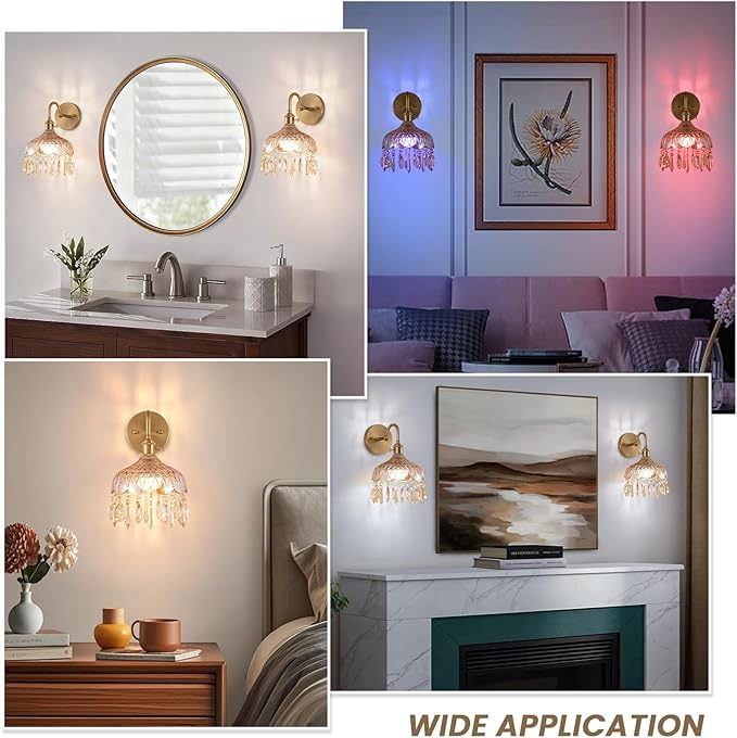 Vintage Battery Operated Set of Two,Wireless Wall Sconces Dimmable Rechargeable Battery, 12 Colors RGB Lamp with Remote for Dining Room Hallway Living Room
