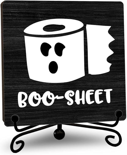 Halloween Bathroom Decor, Boo Sheet Wooden Sign for Home Restroom Desk Shelf, Toilet Paper Table Centerpieces for Washroom Accessories - A11