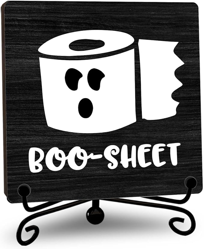 Halloween Bathroom Decor, Boo Sheet Wooden Sign for Home Restroom Desk Shelf, Toilet Paper Table Centerpieces for Washroom Accessories - A11