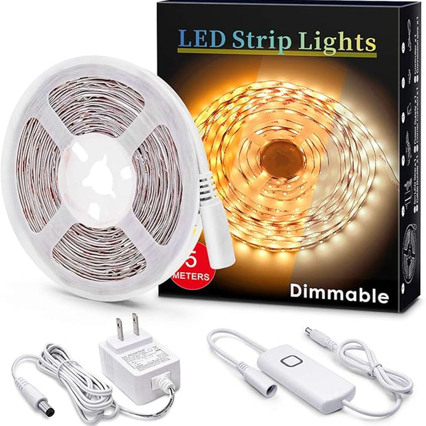 MYPLUS Under Cabinet Led Lighting, 16.4ft LED Strip Lights Kit with Dimmer Control for Kitchen, Cabinet, Shelf, Counter, Bedroom and Décor, Warm White 3000K, 1050LM