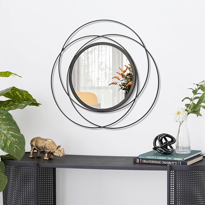 Mirrors Wall Decor Iron Frame Round Art Wall Mirrors Home Decoration Hanging Mirrors for Living Room Bedroom Bathroom Entryway Black 16