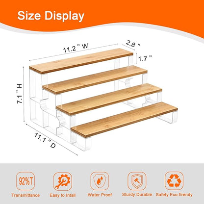 junyuan Bamboo Bathroom Organizers and Storage,Spice Rack Organizer for Cabinet,4 Tier Perfume Organizer for Bedroom,Seasoning Countertop Shelf for Kitchen,Display Shelves Racks,Clear 11.2"