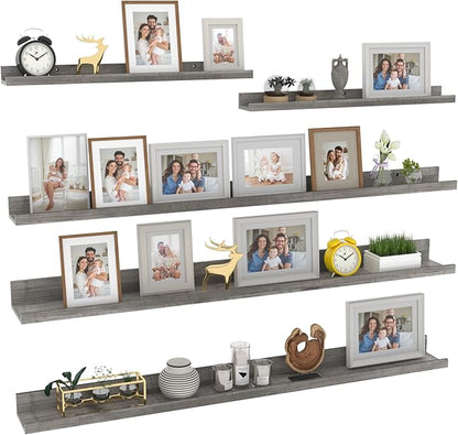 Giftgarden 47 Inch Long Floating Shelves for Wall Set of 5, Grey Wood Wall Shelves for Bathroom, Bedroom, Kitchen, Living Room Storage and Decoration, Gray Wooden Picture Ledge
