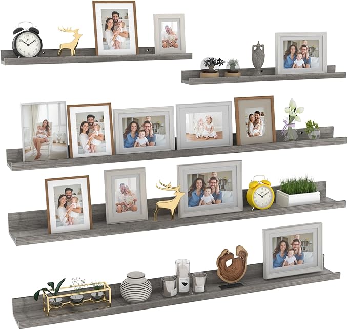 Giftgarden 47 Inch Long Floating Shelves for Wall Set of 5, Grey Wood Wall Shelves for Bathroom, Bedroom, Kitchen, Living Room Storage and Decoration, Gray Wooden Picture Ledge