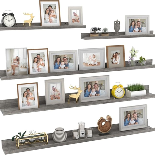 Giftgarden 47 Inch Long Floating Shelves for Wall Set of 5, Grey Wood Wall Shelves for Bathroom, Bedroom, Kitchen, Living Room Storage and Decoration, Gray Wooden Picture Ledge
