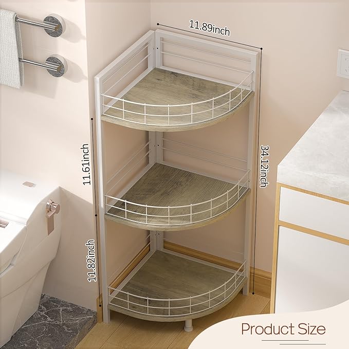 Bathroom Standing Shelf, 3 Tier Free-Standing Shelf Units, Open Floor Shelves, Triangular Curved Corner Shelf Stand for Small Space, Ideal for Bathroom,Kitchen,Vanity Storage and Organizer