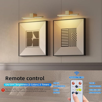 Picture Lights for Wall,Battery Operated Art Light,12in Gallery Light for Paintings,3CCT Dimmable,Metal Finish Recharging Battery Wall Light with Remote Control for Pictures Display(Gold)