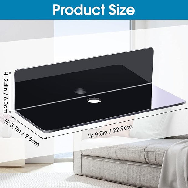 Maitys 8 Pcs Acrylic Floating Shelves 9 Inches Adhesive Wall Mounted Shelves No Drill Hanging Acrylic Wall Display for Living Room Bathroom Bedroom Kitchen Office(Black)