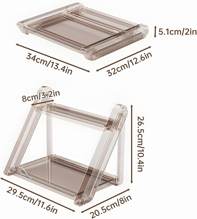 NiHome Foldable Countertop Coffee Station Organizer Rack, 2-Tier Shelf for Coffee Bar Accessories, Condiment Storage Caddy for Kitchen, Home, Office (Brown)
