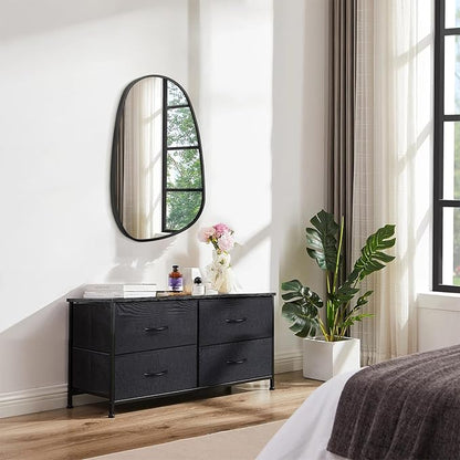 Black Irregular Bathroom Mirror for Wall, Aluminum Alloy Frame Asymmetrical Mirrors Brushed Metal Vanity Wall Mounted Mirror for LivingRoom Bedroom Room Home Decor Large 26"x14"