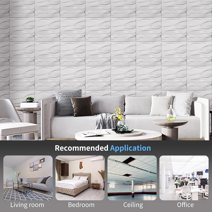 Art3d Decorative 3D Wall Panel, 32 Sq.FT PVC Interior Wall Decor for Living Room, Bedroom, Lobby, Office, Shopping Mall, White