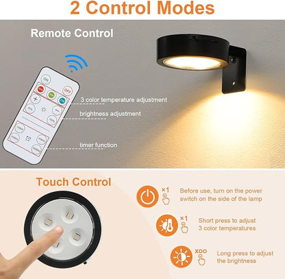 6Pcs Rechargeable Battery Picture Light,Wall Lights for Pictures with Remote Dimmable and Timer,3 Lighting Modes Magnetic Art Display Light for Paintings Battery Operated-Black