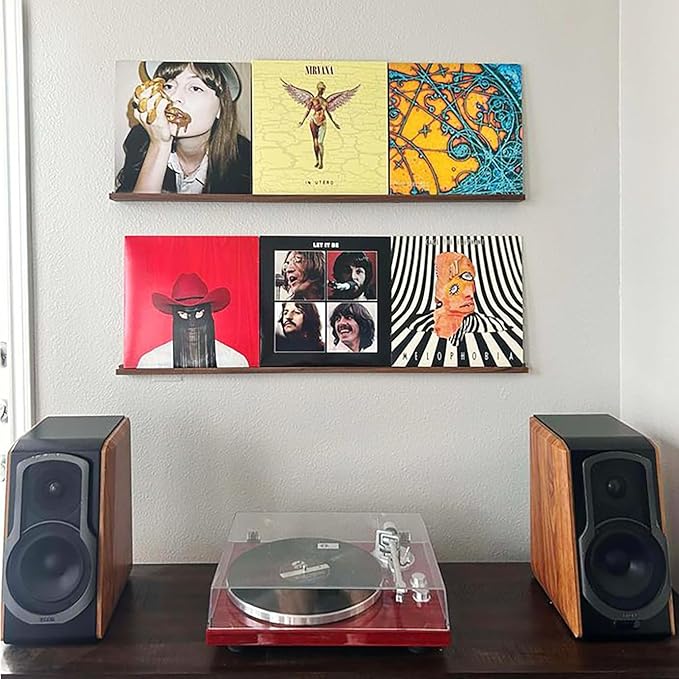 Vinyl Record Shelf - A 3-Feet Long Display Shelf Made of Solid Walnut - A Wall Mount for Your Favorite Records -This Vinyl Record Holder Fits All Records (Walnut)