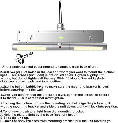 BIGLIGHT Wireless Battery Operated LED Picture Light with Remote, 13In Rotatable Light Head with 3 Lighting Modes, Dimmable Display Lamp with Timer for Picture Frame Painting Portrait Wall Art, Silver