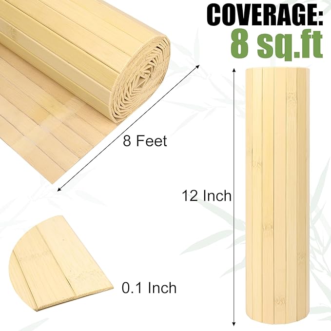 2 Pack Bamboo Wall Panel for Interior Wall Decor, Renewable Pole Wrap Wainscoting Roll Bamboo Covering Paneling for Wall Ceiling Office Bedroom Living Room (12