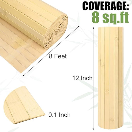 Bamboo Wall Panel for Interior Wall Decor, Renewable Pole Wrap Wainscoting Roll Bamboo Covering Paneling for Wall Ceiling Office Bedroom Living Room (12" H x 96" L, Raw)