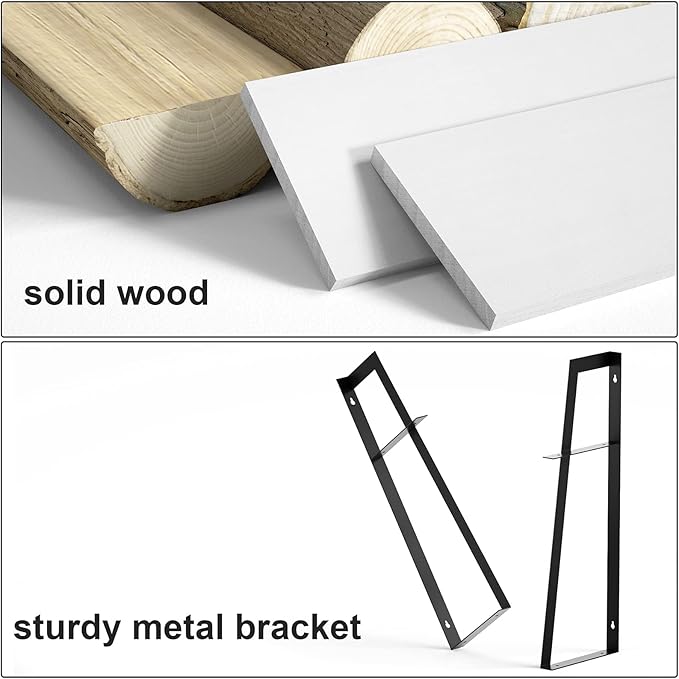 SRIWATANA Floating Wall Shelves, Rustic Wood Shelves Book Shelves Wall Mounted Ideal Room Decor (White)