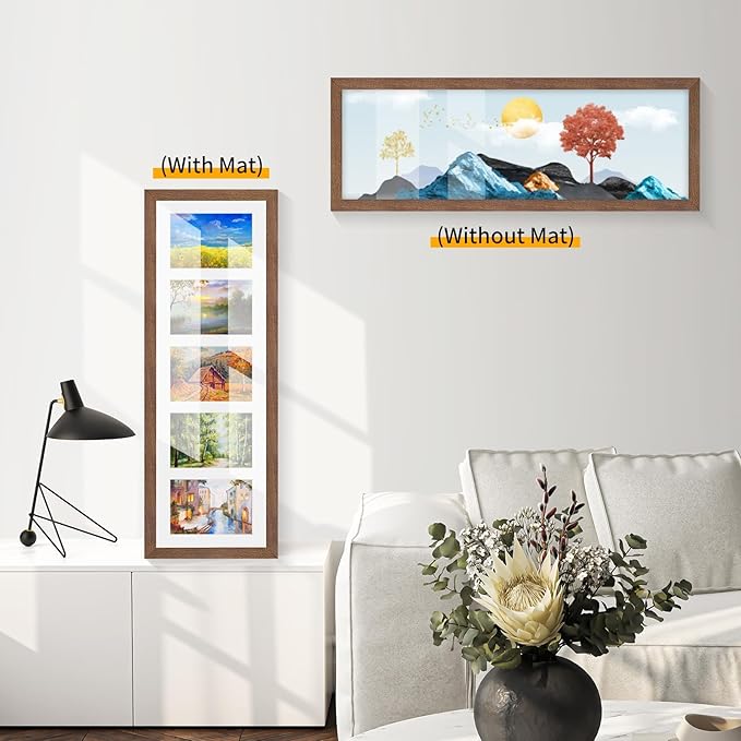 puthiac 8x24 Oak Wood Picture Frame - 8x24 Photo Frame with Mat Display 5Pcs 4x6 Photos, 4x6 Picture Frame Wood, Natural Solid Wooden Picture Frames for Wall Art Decor(1 Pack, Walnut)