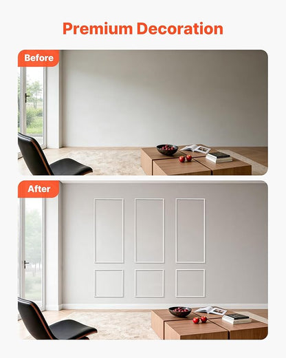VEVOR Wall Molding 3 Pack, Wainscoting Panels Kit, Lightweight Paintable Polystyrene, Easy to Install, Waterproof Accent Wall Trim for Interior Décor Living Room, Bedroom, White (24x54 + 24x24 in)