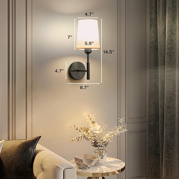 Wall Sconces Battery Operated, Battery Operated Wall Sconce with 13000mAh Magnetic Bulbs and Remote, Rechargeable Wall Sconce Set of 2, WirelessWall Lamp/Lights for Bedroom (Black)