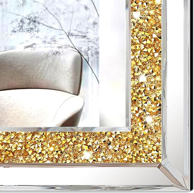 2 Piece Wall Mirrors, Crush Diamond Wall Decor, Gold Color Decorative Mirrors for Living Room, Bedroom, Bathroom. (11'x15')