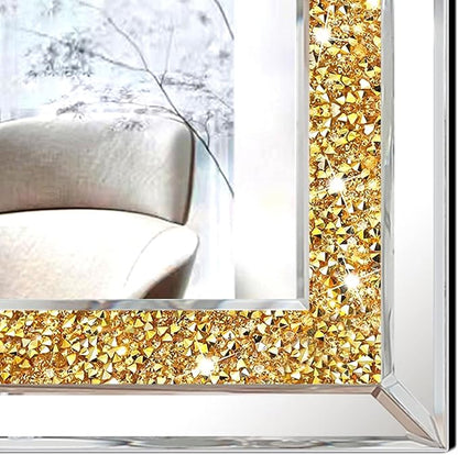 2 Piece Wall Mirrors, Crush Diamond Wall Decor, Gold Color Decorative Mirrors for Living Room, Bedroom, Bathroom. (12'x12')