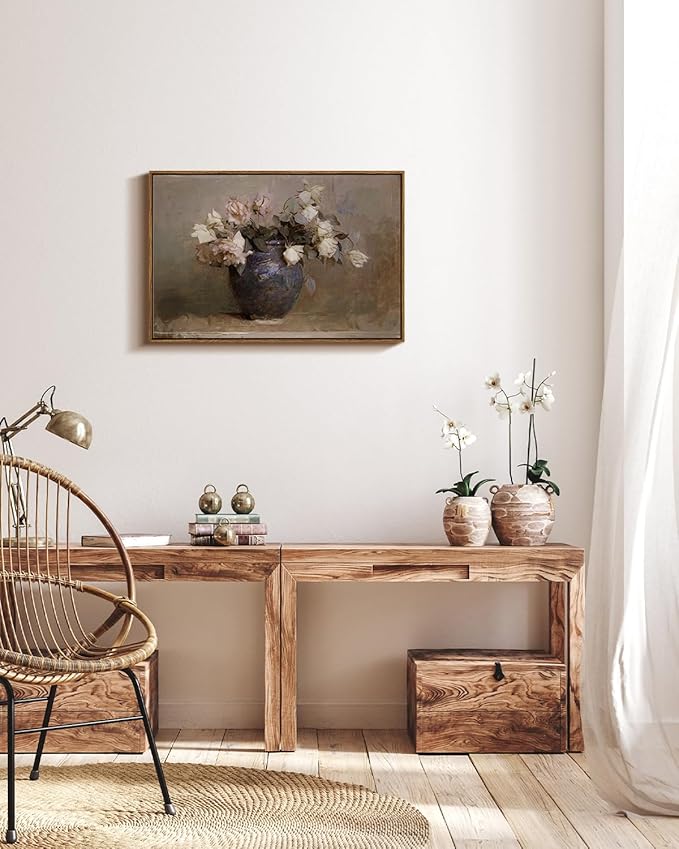 InSimSea Framed Canvas Wall Art Vintage Decor, Flower Large Wall Art, Floral Rustic Decorations for Living Room, Farmhouse Wall Decor for Living Room Bedroom, 20