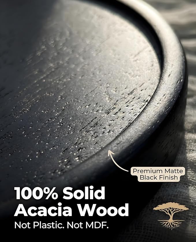 AceList Small Round Floating Shelves (Set of 3), 6 Inch Real Wood Circle Wall Shelf for Bathroom & Bedroom Decor, Matte Black Invisible Mount Display Rack for Plants, Collectibles, and Trophies