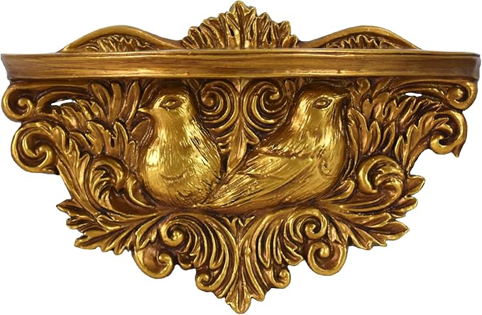 American Art Decor Vintage Ornate Resin Birds Scroll Manor Floating Wall Mounted Shelf in Antique Gold - Rococo Baroque Shabby Chic Ledge Display Shelf for Small Decor, Keys, Plants & Keepsakes