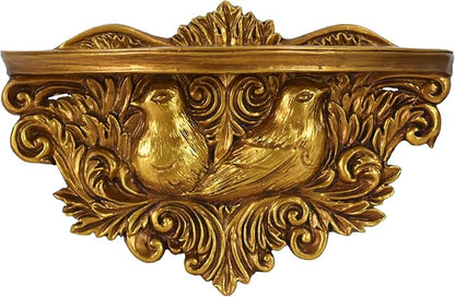 American Art Decor Vintage Ornate Resin Birds Scroll Manor Floating Wall Mounted Shelf in Antique Gold - Rococo Baroque Shabby Chic Ledge Display Shelf for Small Decor, Keys, Plants & Keepsakes