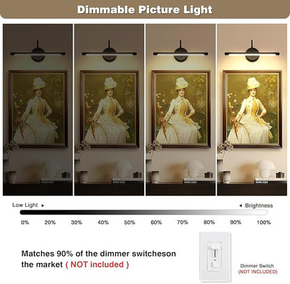 JOOSENLUX Picture Lights for Paintings Hardwired 16.5" Inch Long Dimmable Black Wall Lights with Adjustable Lighting Direction 110V 3000K