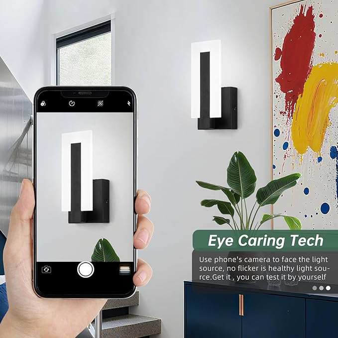 Modern LED Wall Sconce, Black Indoor Wall Light Fixtures, 6000K Cold White Wall Mounted Lamp Set of 2, Acrylic Wall Sconce Lighting for Hallway, Bedroom, Stairway, Corridor, Bathroom