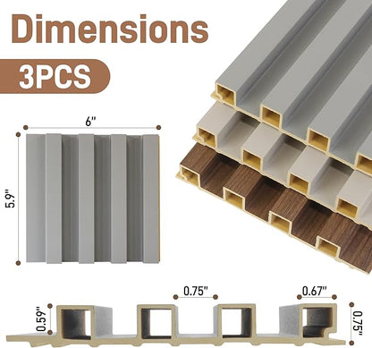 3 Packs Sample 6 x 5.9in Slat Wood Wall Paneling for Interior Wall Decoration, Accent 3D Wall Panels for Living Room, Bedroom, WPC Wainscoting Panels