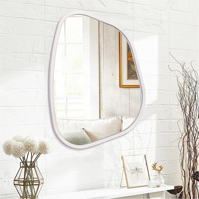 White Irregular Oval Wall Mirror Large 26