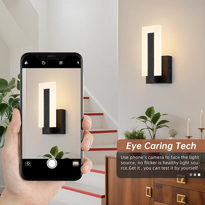 Modern LED Wall Sconce Lighting, 8W Indoor Acrylic Wall Light Set of 2, 3000K Warm White Hardwired Black Wall Mounted Lights for Hallways, Bedrooms, Hallways, Living Room, Home Room Decor
