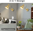 Plug in Wall Sconces Set of Two with Remote, Stepless Colors 2700K-6500K & Stepless Dimming, Premium Golden Finish, Plug in Wall Light with Night Light & Timer, LED Bulbs Included