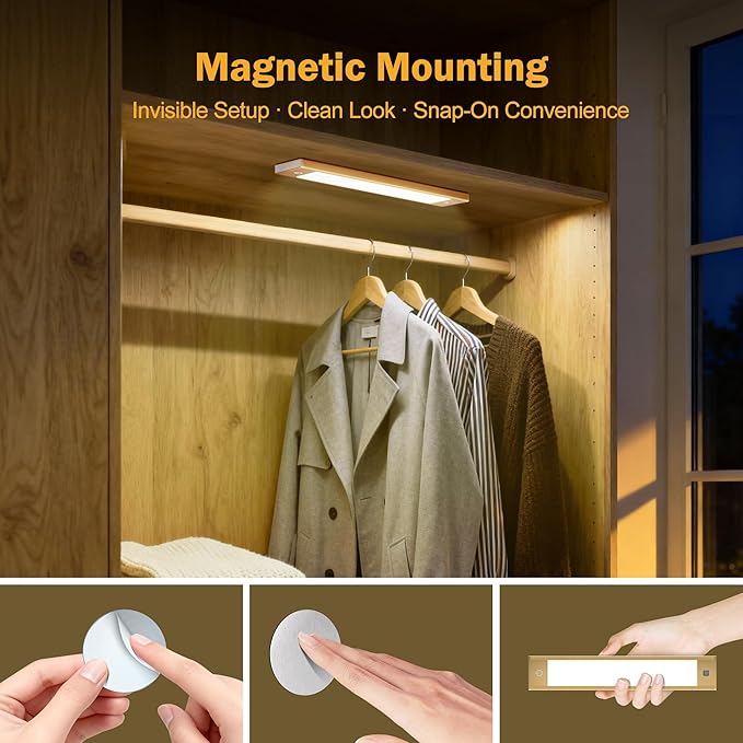 V4light Rechargeable Motion Sensor Under Cabinet Light, Magnetic LED Bar with 1500mAh Battery, Silver Aluminum Cabinet Lighting, Dimmable 3 Color Temperatures for Kitchen, Pantry & Closets (9 in)