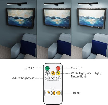 16'' Picture Light Wireless Rechargeable with Remote Control,Art Light Light for Painting, Display Lamp Dimmable Timer auto-Off,Led Picture Lighting for Paintings Dartboard Gallery