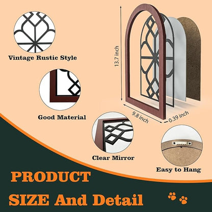 ZEXUIRU Set of 4 Arched Window Wall Mirror Rustic Farmhouse Accent Mirror Wood Framed Entry Wall Decoration for Living Room Bathroom Bedroom Kitchen
