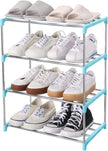 Stackable Small Shoe Rack, Entryway, Hallway and Closet Space Saving Storage and Organization (4-Tier, Blue)