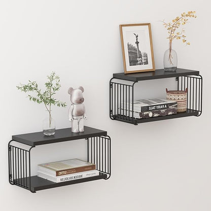 Floating Nightstand Shelves, Modern Night Stand for Bedroom, Wood Floating Shelf for Wall, Nightstand Bedside Table, Mid Century Wall Shelves for Living Room, Bedroom (2, Black)