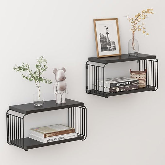 Floating Nightstand Shelves, Modern Night Stand for Bedroom, Wood Floating Shelf for Wall, Nightstand Bedside Table, Mid Century Wall Shelves for Living Room, Bedroom (2, Black)