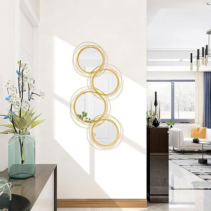 4 Pack Gold Circle Mirror Set, Wall Metal Framed Mirror Modern Glass Decorative Mirrors for Living Room Bedroom Entryway Home Decor 16x32 Inch