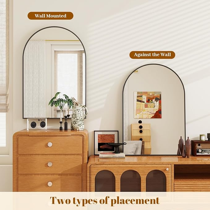 16x24 Arch Wall Mirror, Black Bathroom Mirrors for Over Sink, Metal Frame Wall Decor for Entryway, Bedroom, Living Room