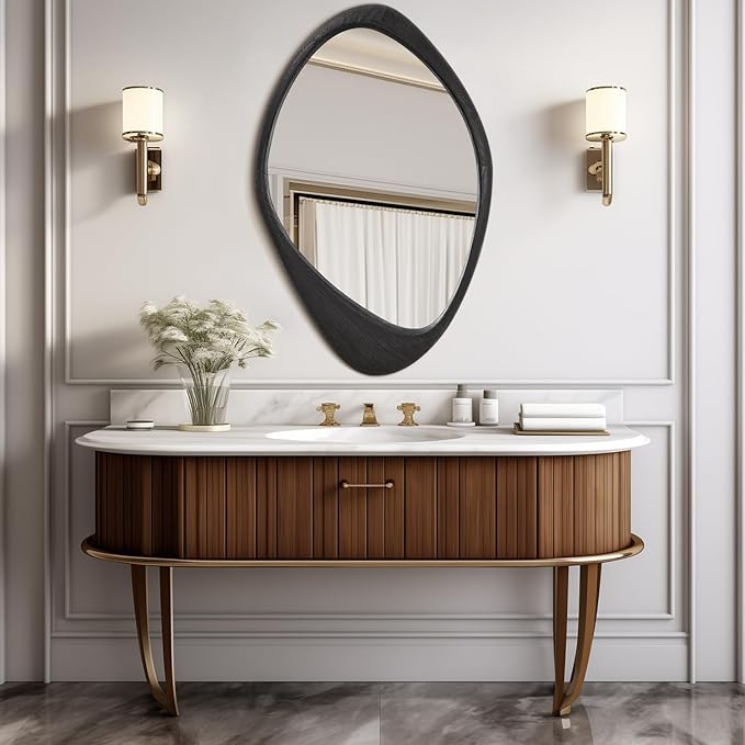 AAZZKANG Black Mirror with Wood Frame Large Irregular Wall Mounted Mirrors Asymmetrical Decorative for Bathroom Bedroom Living Room Entryway 28