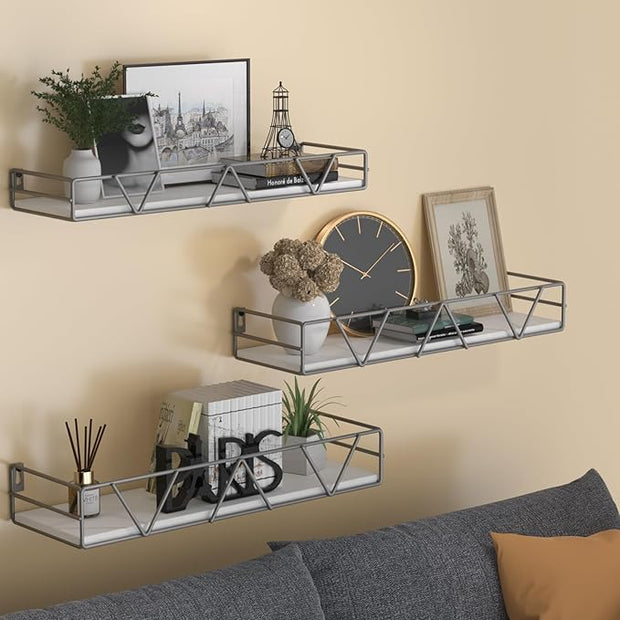 Floating Shelves Set of 3, Home Wood Wall Shelf, Farmhouse Shelf for Bedroom, Wall Mounted Floating Shelf for Living Room, Bedroom, Bathroom, Kitchen, Office (Gray)