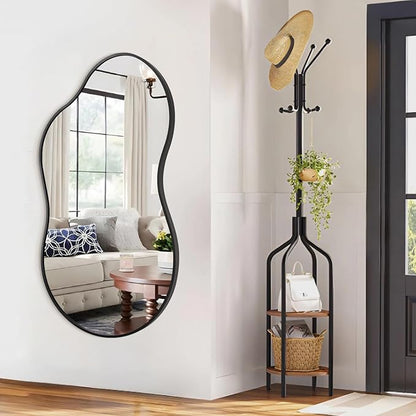 JJUUYOU Irregular Wall Mirror Black Metal Framed Decorative Asymmetrical Bathroom Mirrors Large 26"x47" for Living Room Bedroom Entryway Hanging Home Decor