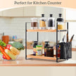LEMIKKLE 2-Tier Wood Coffee Bar Organizer With Basket,Kitchen organizers and storage,Spice Rack Organizer for Countertop,Kitchen